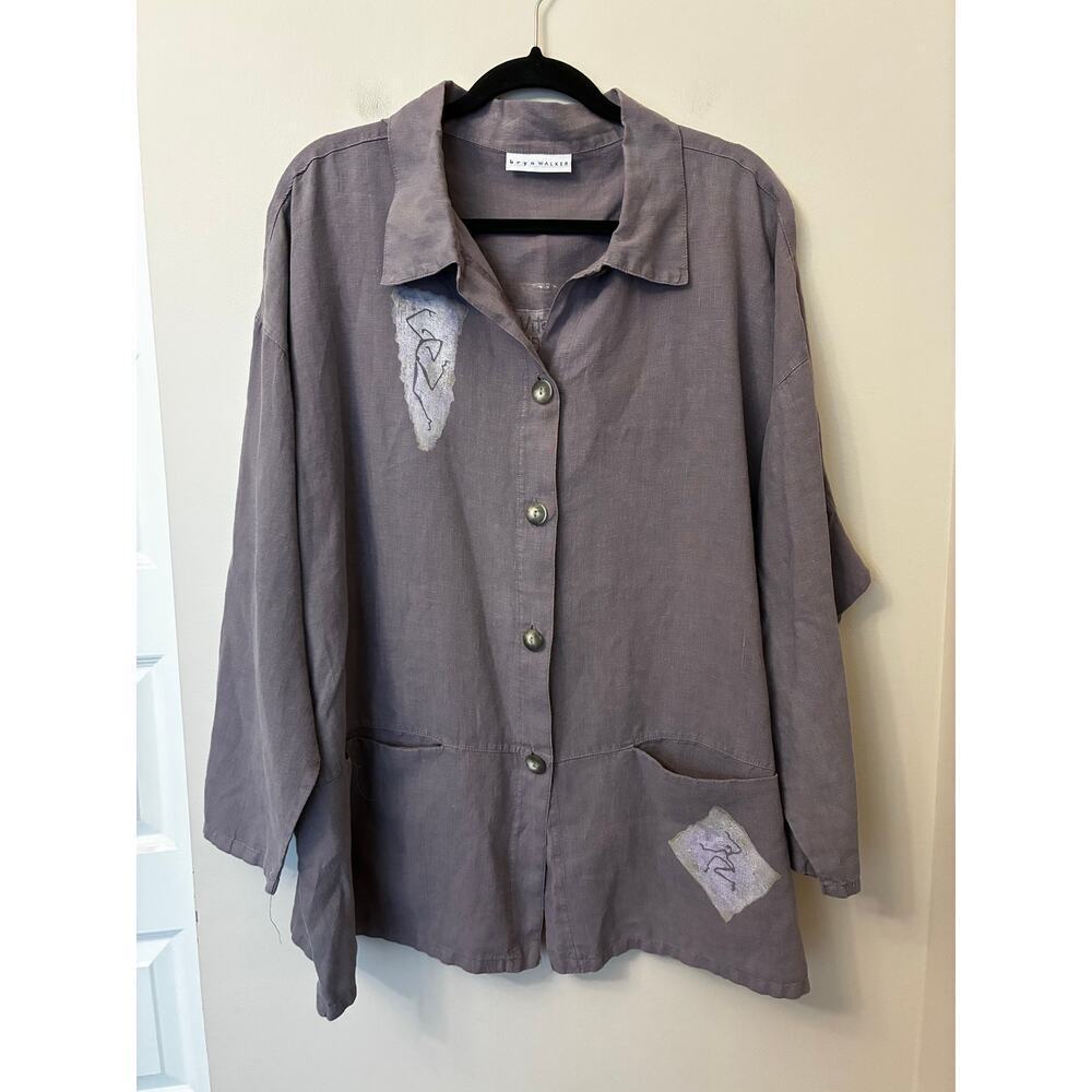 Bryn Walker Button Down 100% Linen Shirt Lagen Artsy Boho Minimal Size Large